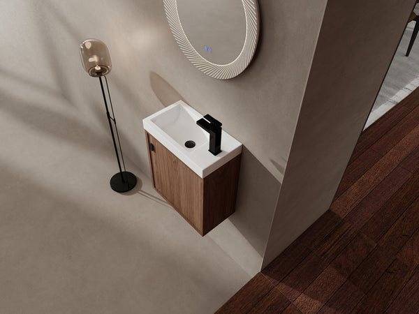 English Elm 18.5" Wall-Mounted Bathroom Vanity With Resin Sink, Soft-Close Door & Stylish Natural Walnut Finish W1972P362141