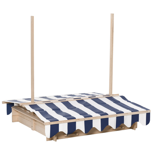 English Elm Outsunny Cedar Wood Kids Sandbox with Adjustable Canopy and Foldable Bench Seats W2225P200739