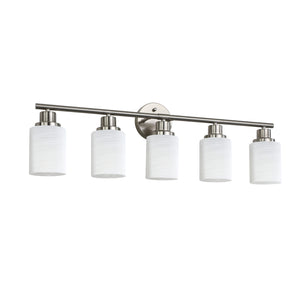 English Elm 31" Modern 5-Light Vanity Wall Sconce - Brushed Nickel & Frosted Glass For Stylish Bathroom Lighting W2312P374810