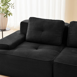 English Elm Modular Corduroy Sectional Sofa V Shaped 5 Seat Living Room Couch with Ottoman Black W714S01586