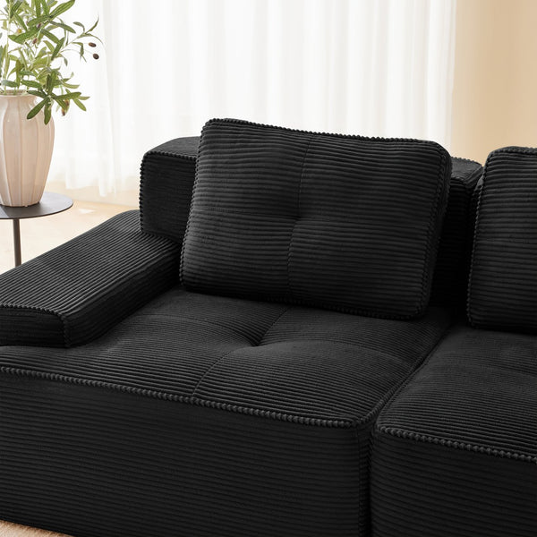 English Elm Modular Corduroy Sectional Sofa V Shaped 5 Seat Living Room Couch with Ottoman Black W714S01586