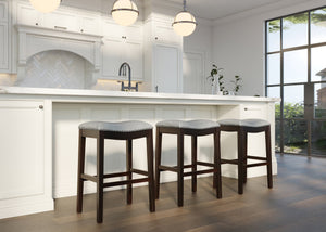 English Elm 31in. Hardwood Barstool Nailhead Faux Leather Seat Club Style Kitchen Island Seating Gray B2751P436411