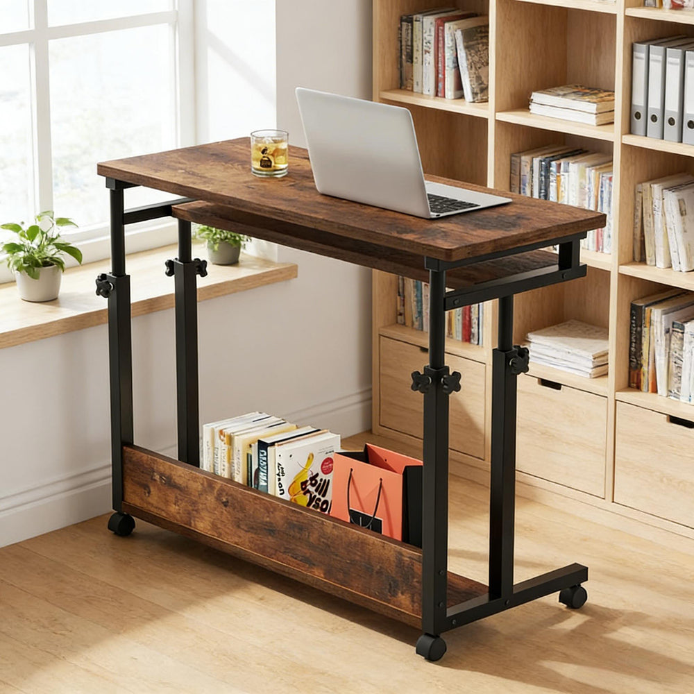 English Elm Office Rolling Desk Height Adjustable Standing Workstation with Keyboard Tray Small Spaces T3971P448243