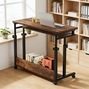 English Elm Office Rolling Desk Height Adjustable Standing Workstation with Keyboard Tray Small Spaces T3971P448243