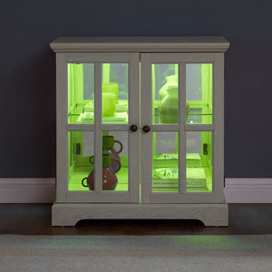 English Elm Led Curio Display Cabinet - Elegant Antique White Showcase With Adjustable Shelves & Bluetooth Lighting W1758P387892