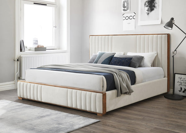 English Elm Kaleea Channel Tufted Queen Bed Chenille Upholstered Frame with Walnut Legs B2756S00040