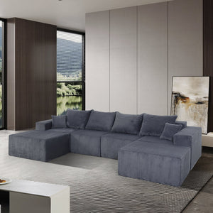 English Elm 6-Piece Modular U-Shaped Sectional Sofa with Chaise Convertible Corduroy Comfort and Secure Base Gray W3163S00039