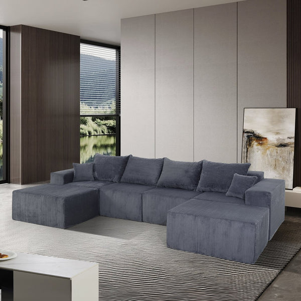English Elm 6-Piece Modular U-Shaped Sectional Sofa with Chaise Convertible Corduroy Comfort and Secure Base Gray W3163S00039
