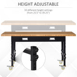 English Elm Homcom 59" Work Bench With Drawer, Height Adjustable Legs, Bamboo Tabletop Workstation Tool Table On Wheels For Garage, Weight Capacity 1320 Lbs, Black/Natural