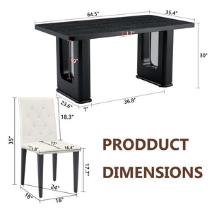 English Elm Table 5-Piece Stylish Dining Set With Textured Black Wood Table & Ergonomic White Pu Chairs W1151S04310-GIGA