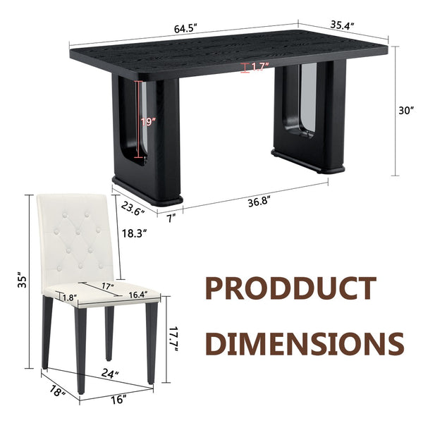English Elm Table 5-Piece Stylish Dining Set With Textured Black Wood Table & Ergonomic White Pu Chairs W1151S04310-GIGA