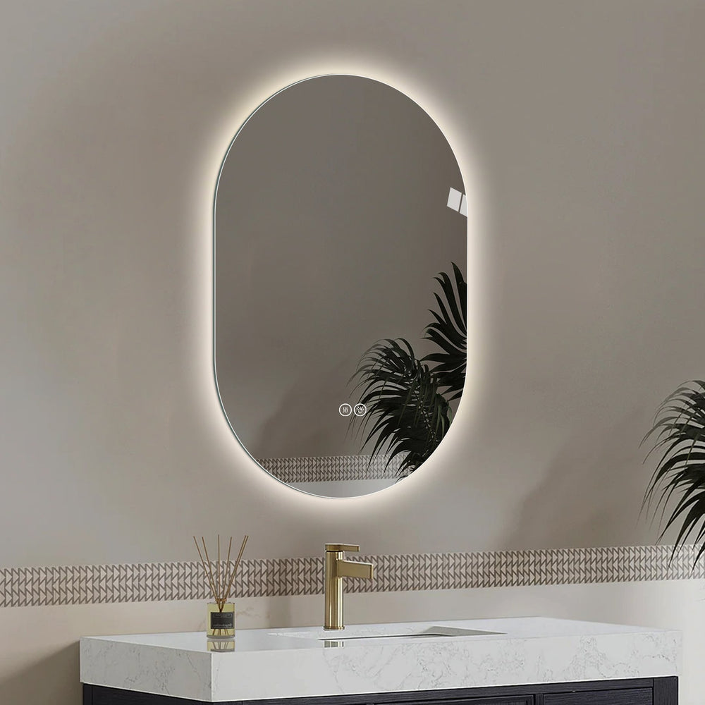 English Elm 48*30 Smart LED Touch Mirror Antique Silver – Anti-Fog, Shatter-Resistant Vanity Mirror with 3 Color Temps and Dimmable Lighting W2709P380618