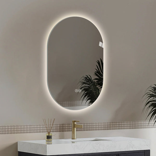 English Elm 48*30 Smart LED Touch Mirror Antique Silver – Anti-Fog, Shatter-Resistant Vanity Mirror with 3 Color Temps and Dimmable Lighting W2709P380618