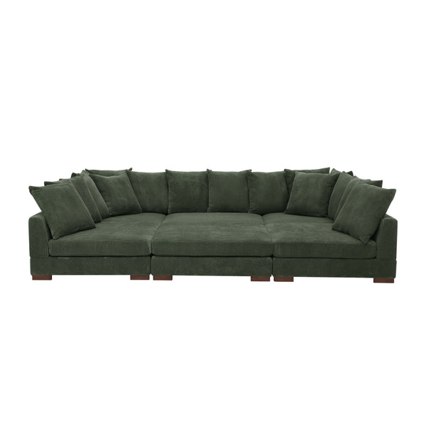 English Elm Large Corduroy Modular Sectional Sofa Sleeper with Ribbed Texture for Open Living Dark Green B2748S00012