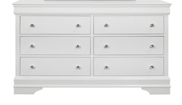English Elm SHAKER Crocodile Textured Chest with Crystal Hardware, Solid Wood & MDF, Contemporary Tapered Legs White 61.42 L x 18.9 W x 36.22 H B201P215905