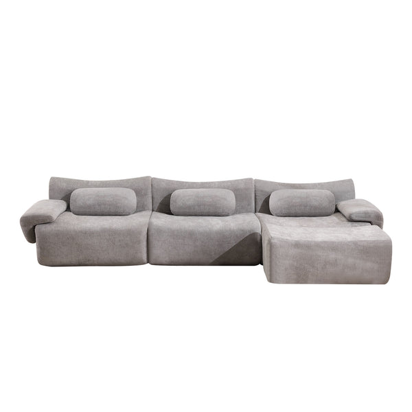 English Elm Modular Chenille Deep Seat Sectional Sofa with Bamboo Frame for Living Room Lounge Grey W1829S00072