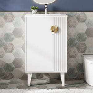 English Elm 20-inch French Style Bathroom Vanity with Integrated Ceramic Sink, Carved Accents & Soft-Close Door White N710P330971K