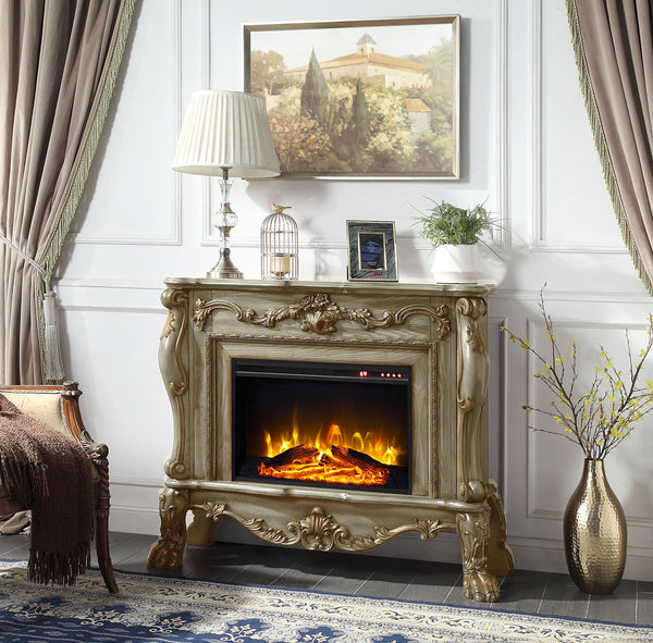 English Elm Dresden Ornate Gold Patina Fireplace with Floral Moldings, Claw Feet, Remote, Touch Panel Timer B2726P280182