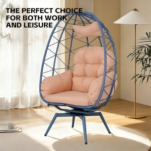 English Elm Oversized Swivel Rattan Egg Chair with Plush Cushions for Patio or Living Room T5880P501006