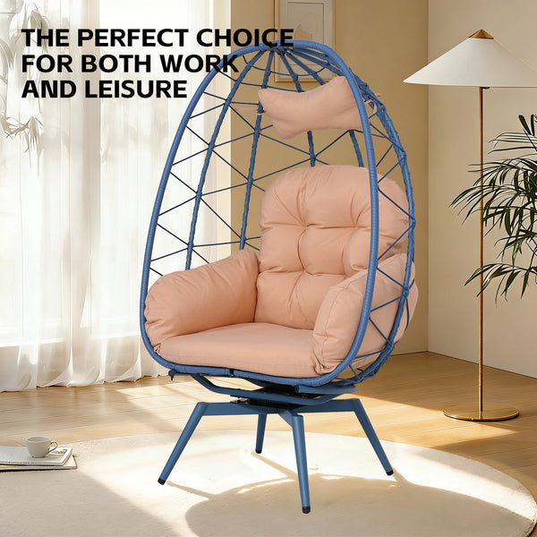 English Elm Oversized Swivel Rattan Egg Chair with Plush Cushions for Patio or Living Room T5880P501006