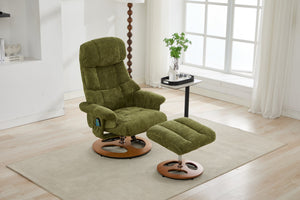 English Elm 010-Ergonomic Recliner Chair with Ottoman Green - 140° Adjustable Swivel Seat, Heated & 5-Point Massage W2636P358622