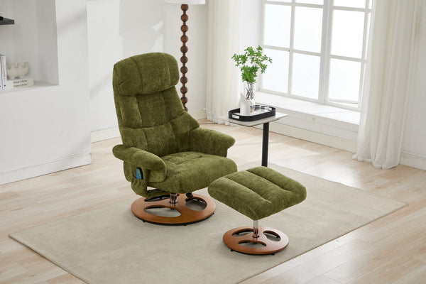 English Elm 010-Ergonomic Recliner Chair with Ottoman Green - 140° Adjustable Swivel Seat, Heated & 5-Point Massage W2636P358622
