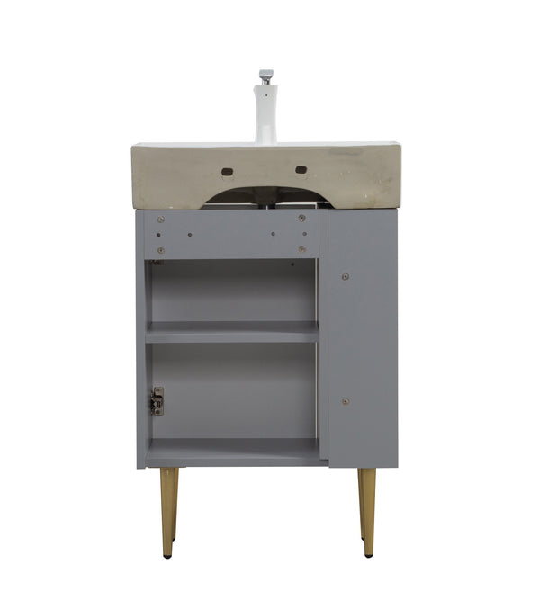 English Elm 21.6" Compact Grey Bathroom Vanity Ceramic Sink Soft Close Cabinet Open Shelf W1920S00187