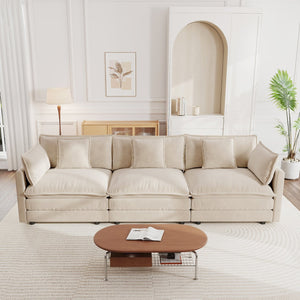 English Elm Mid-century Modern Three Seat Chenille Sofa with Pillows for Living Room Comfort W714S00900