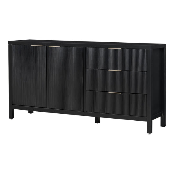English Elm U_Style Minimalist Wave-Pattern Sideboard: Stylish Storage For Entryway, Hallway & Living Room N711P235893B-GIGA