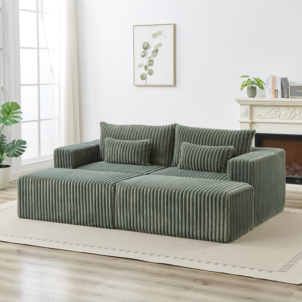English Elm 87" Oversized Sectional Lounge Chaise - Plush Corduroy Modular Loveseat With Footstools & Pillow W834S00334
