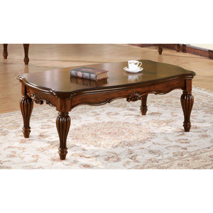 English Elm Cherry Elegant Rectangle Coffee Table with Turned & Fluted Legs, Spacious Top, Classic Cherry Finish, Timeless Living Room Centerpiece B062P189098