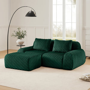 English Elm 82" Modular L-shaped Sectional Sofa Flannelette Upholstered with Movable Ottoman Living Room Green W714S01524
