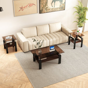 English Elm Set Of 2 Modern Tempered Glass Side Tables - Stylish, Durable Coffee & End Tables For Any Space W241P300312-GIGA