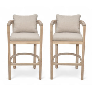 English Elm Christopher Knight Home® - Abaco Acacia Outdoor Barstool Set of 2 with Removable Gray Cushions, Rustic Curved Back Support Beige,Light White N775P294071G