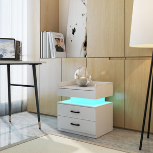 English Elm 1 Set Led Strip Nightstand with 2 Drawers Open Shelf Contemporary Bedside Storage White W578P462505