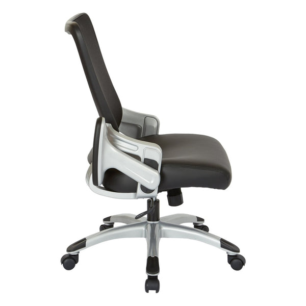 OSP Home Furnishings Screen Back Ergonomic Mesh Office Chair with Lumbar Support and Faux Leather Padded Seat EMH69216-U6