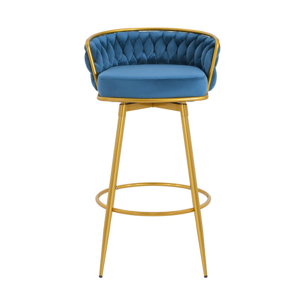English Elm Christopher Knight Home® - Swivel Counter Height Bar Stools Set of 2 with 180° Turn, Hand-Woven Back, Gold Frame, Velvet Comfort Blue N762P216979C