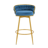 Christopher Knight Home® - Noble House - - Swivel Counter Height Bar Stools Set Of 2, 31." Bar Height Stools With Hand-Woven Backrest & Gold Metal Legs, Modern Low Back Upholstered Kitchen Chairs With Footrest For Island, Dining Room,Blue