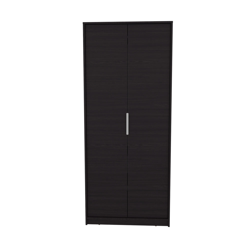 English Elm Wenden Tall Double-Door Armoire with Shelves & Hanging Rod, Freestanding Modern Wardrobe Black B200P335353