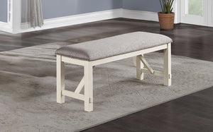 English Elm Dining Gray Wood Bench with Gray Upholstered Cushion Seat 50" x16" Farmhouse White Trim Comfort B01163921