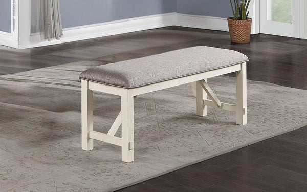 English Elm Dining Gray Wood Bench with Gray Upholstered Cushion Seat 50" x16" Farmhouse White Trim Comfort B01163921