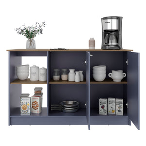 English Elm Kronos Modern Blue And Natural Oak Kitchen Island With Ample Storage, Open Shelves, And Stylish Design B062S01387