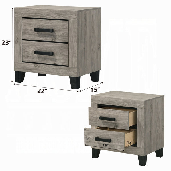 English Elm Farmhouse Light Gray Nightstand with Two Storage Drawers, Black Hardware & Sturdy Legs, 22"x15"x23" B2741P330139