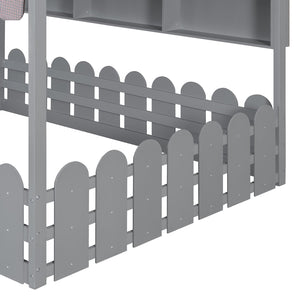 English Elm {slats Are Not Included} Twin Montessori House Floor Bed Kids Tent Lights Shelves Pinewood Frame Gray N708P407963E