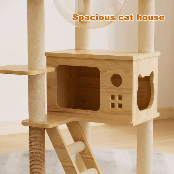 English Elm 48.8" Modern Wood Cat Tower Sisal Posts Acrylic Hammock Perch for Indoor Cats W3101P314628