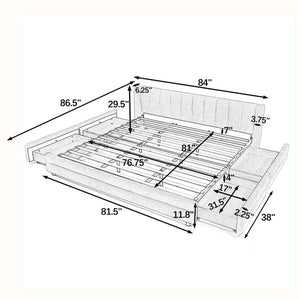 English Elm King Chenille Upholstered Platform Bed with Storage Drawers and Structured Headboard Dark Gray W487S00415