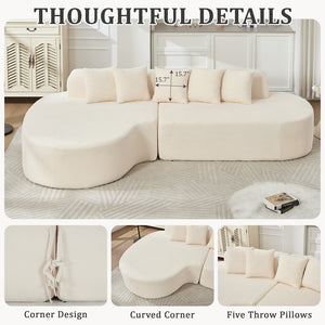 English Elm 110.2'' Plush Boneless Sectional Sofa Ivory — Curved L-Shape Chaise, Deep Memory Foam Comfort, No Assembly W1249S00008