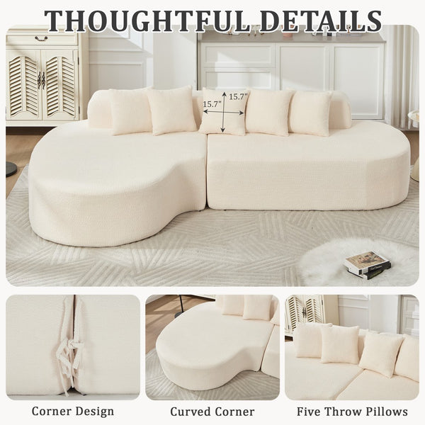 English Elm 110.2'' Plush Boneless Sectional Sofa Ivory — Curved L-Shape Chaise, Deep Memory Foam Comfort, No Assembly W1249S00008