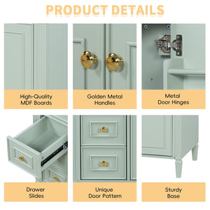 English Elm 36 Inch Freestanding Bathroom Vanity Sage Pine Cabinet Gold Hardware Ceramic Sink Green N725P366468G
