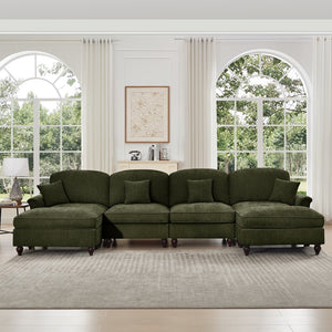 English Elm Classic U Shape 4 Seater Modular Sectional Sofa – Elegant Chenille With Removable Skirts & Ottomans W3041S00273